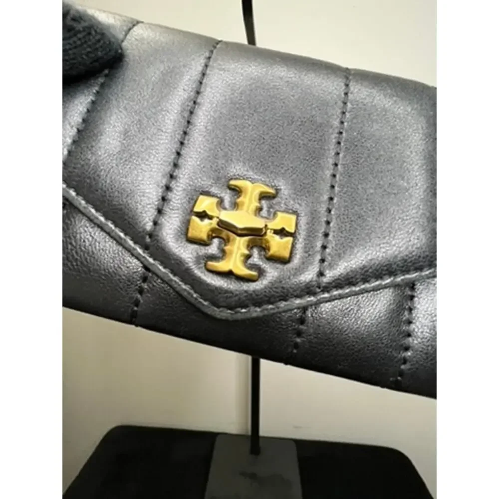 Tory Burch Kira Moto Quilt Black Leather Chain Wallet Crossbody Bag